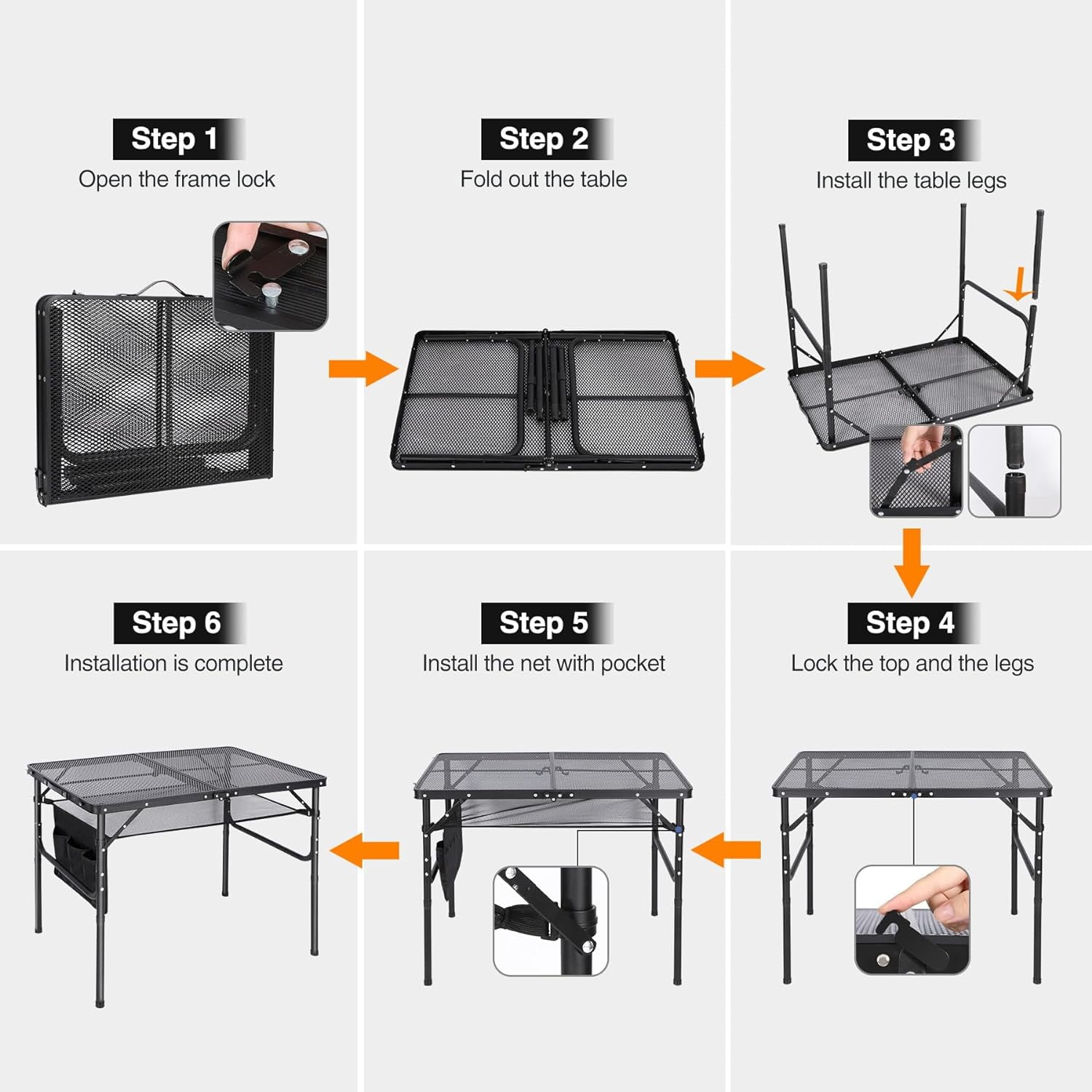 REDCAMP Folding Grill Table for Camping with Mesh Desktop Silver / 48x24”