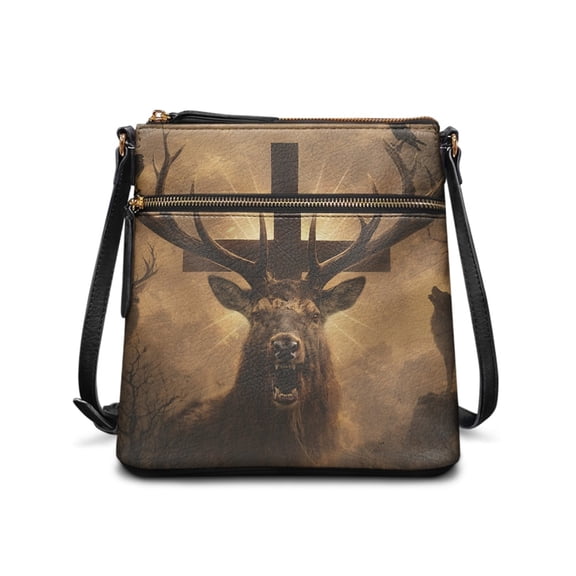 Tutolipy Waterproof Women's Crossbody Shoulder Purse for Daily Dating, PU Leather Adjustable Strap Crossbody Purse, Stag Cross Raven