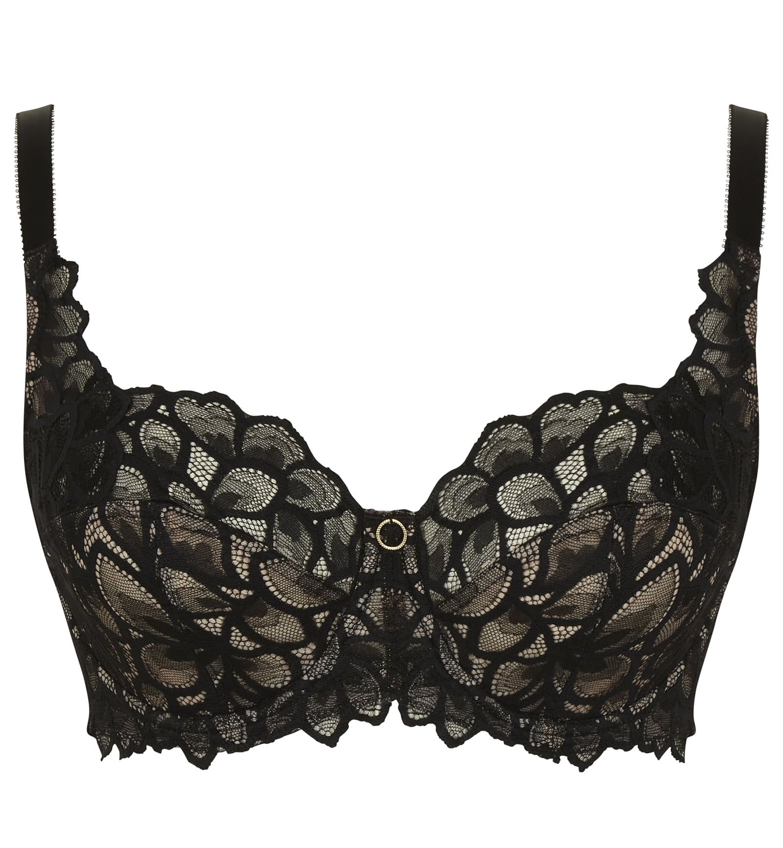 Panache Allure Stretch Lace Full Cup Underwire Bra (10765),40J,Black/Latte