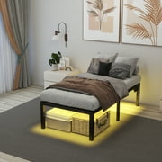 Twin Bed Frames 14 Inch Twin Platform Bed Frame with Large Storage Space,Black Bed Frame Twin Size Heavy Duty Metal Mattress Foundation,Corner Bed