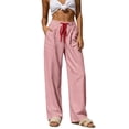 thumbnail image 2 of MLCDZ Women Wide Leg Striped Print Pants Flowy Palazzo Drawstring Elastic Waist Trousers with Pockets Summer Beach Vacation Hiking Pants, 2 of 10