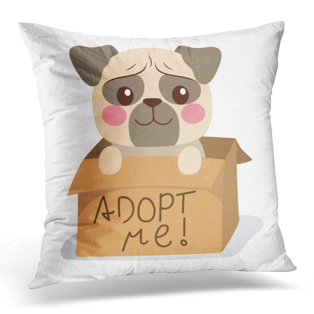 ARHOME Adoption Cute Little Pug Dog Inside Cardboard Box with Adopt Me