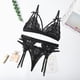 thumbnail image 5 of Conjunto de ropa interior de encaje floral de 3 piezas para mujer, sujetador sexy, bragas, liguero, negro, S Inevent XX000052-02, 5 of 7