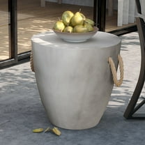 MOALCOFER Outdoor Side Table,17" Concrete Top with Hemp Rope Handles, Accent Table for Patio,Garden