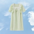 thumbnail image 2 of Mevxay Tween Girl's Lace Collar Pajamas Dress Short Sleeve Summer Cotton Loungewear Pleated Casual Midi Dress for 3-16 Years Green, 2 of 7