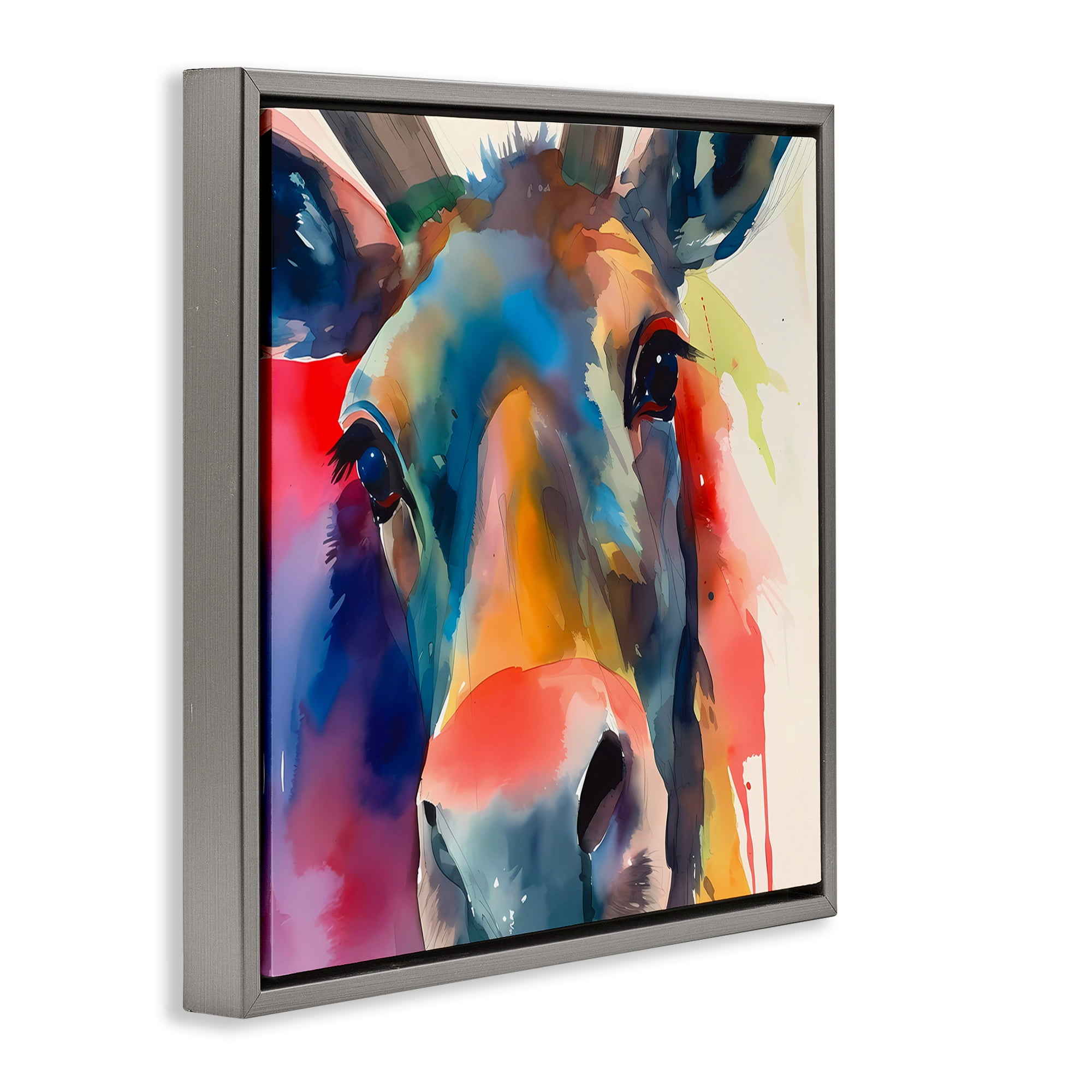 Stupell Industries Modern Close Up Horse Animals & Insects Painting Gray Floater Framed Canvas Art Print Wall Art, 25 x 25