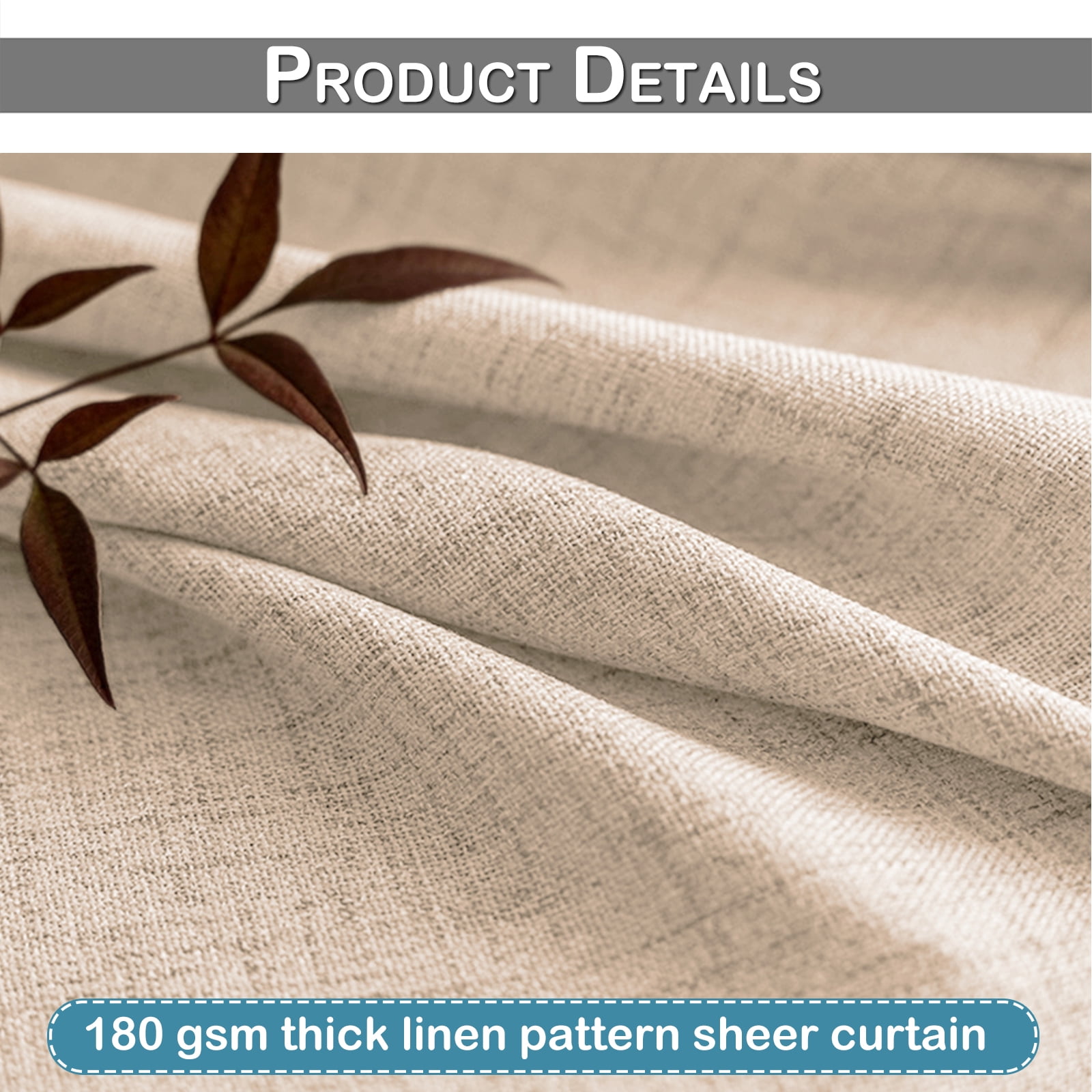 Lapalife Pinch Pleated Sheer Curtains 84 inches Long 2 Panels Set, Linen Pattern Light Filtering Sheer Curtain for Living Room Bedroom with Hooks and Rings, Khaki, 40"x 108"