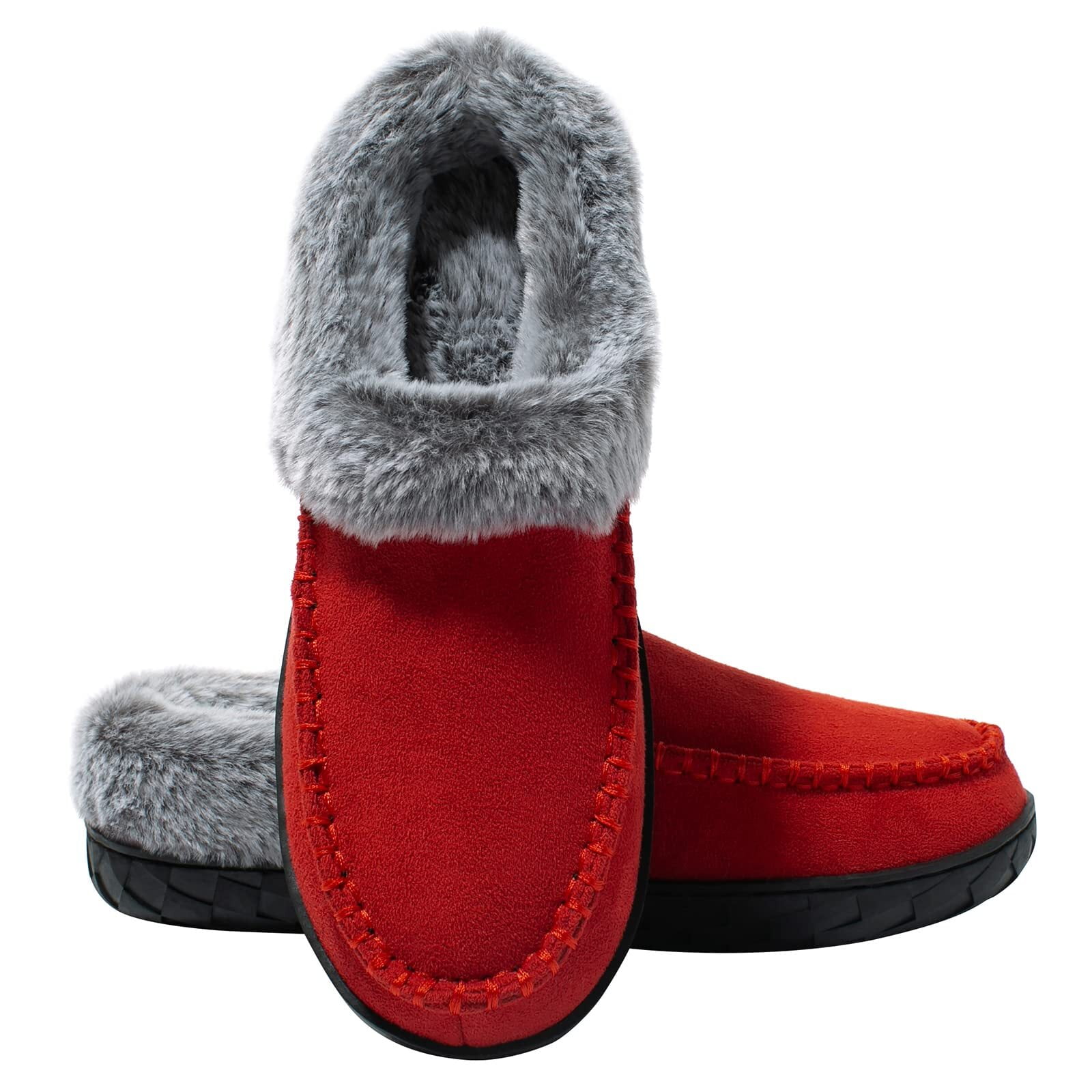 Women's Suede Moccasin Slippers Fleece Lined House Shoes with Memory Foam NonSlip Rubber Sole