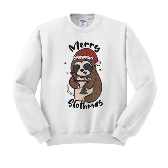 Merry Slothmas Sweatshirt Unisex Large White