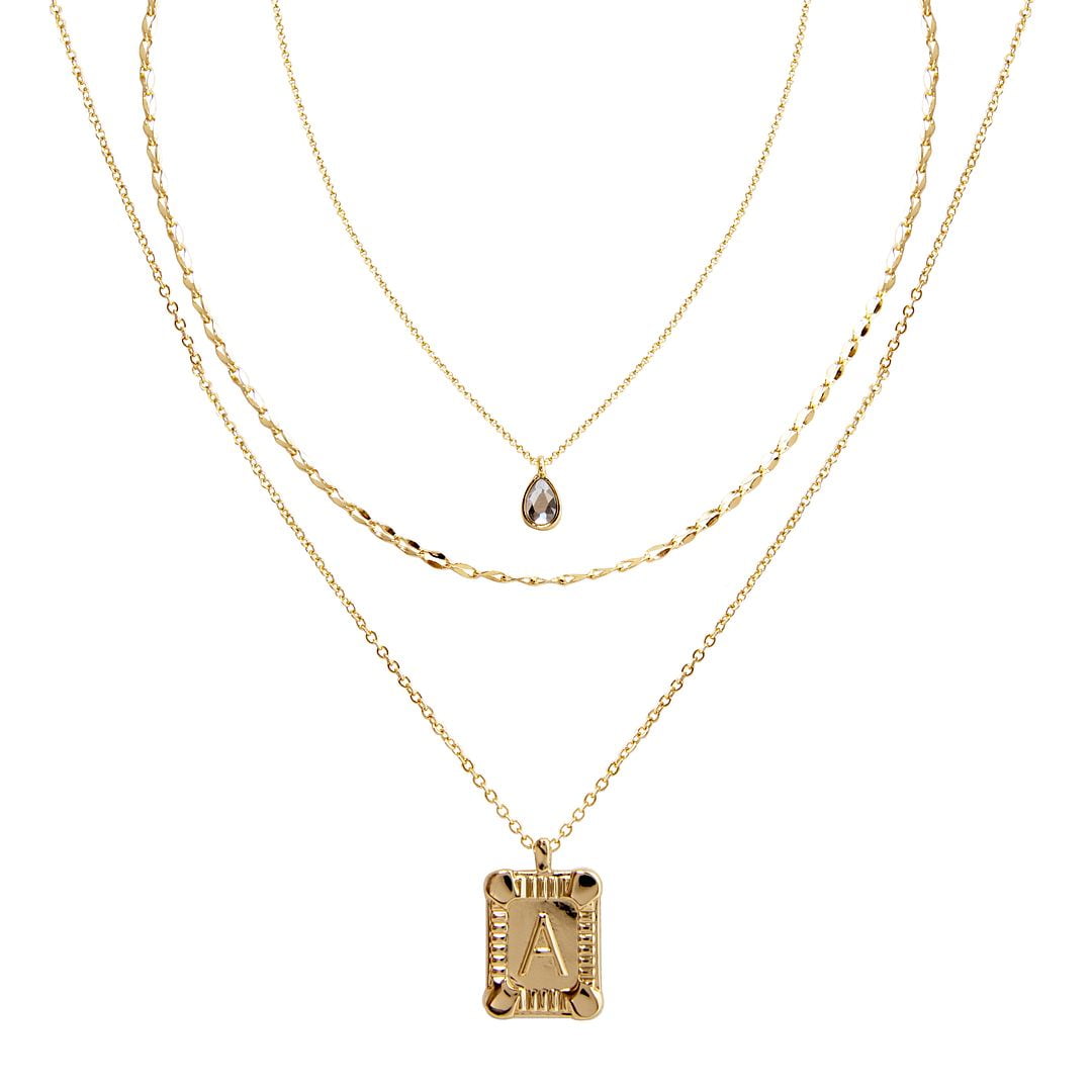 Seren Jewelry Initial Letter A Gold Pendant Necklace Set for Women, Delicate Gold-Tone Layered Monogram Necklaces, 3 Pieces, Women's, Size: One Size
