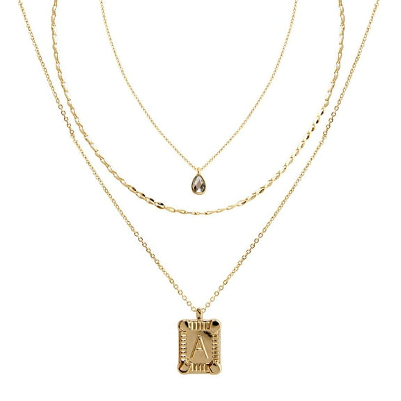 Seren Jewelry Initial Letter Gold Pendant Necklace Set for Women, Delicate Gold-tone Layered Monogram Necklaces, 3 Pieces