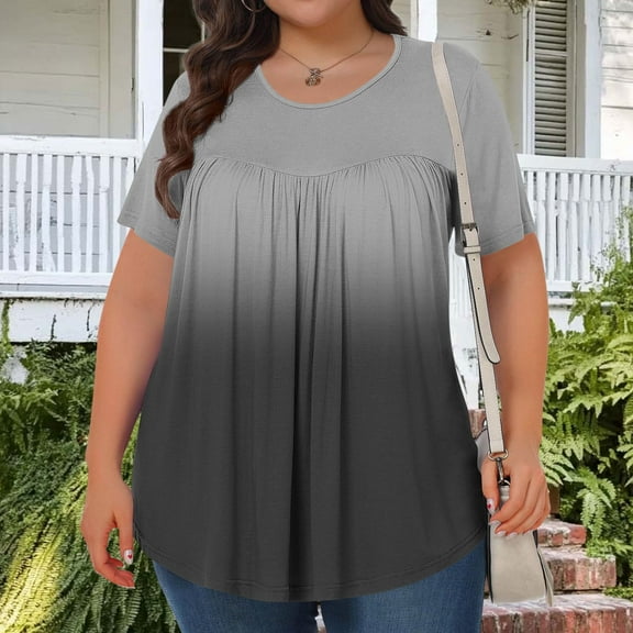 IchuanyiWomens Plus Size Summer Tops Flowy Pleated T Shirts Crew Neck Short Sleeve Blouses Casual Loose Tunics Tee