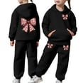thumbnail image 2 of XAOFW Kids Outfits Girls Winter Plush Bow Graphic Long Sleeve Hoodie Joggers Comfy Two Piece Playwear Stylish Comfort Fashionable Casual Daily Wear Sets, 2 of 7