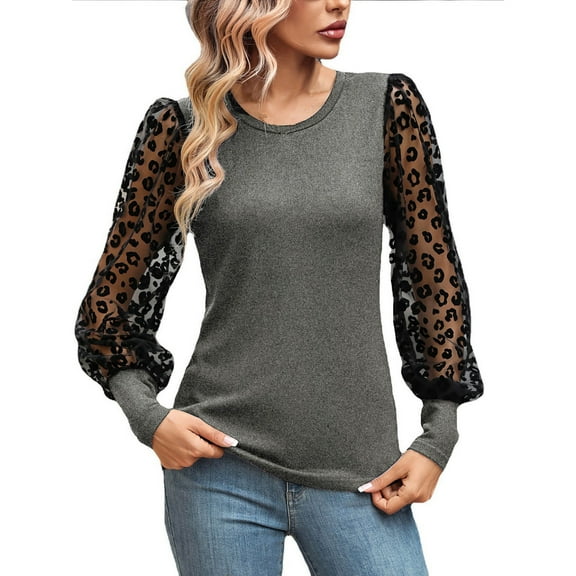 JINMGG Fall Long Sleeve Shirts for Women, Womens Summer Fall Tops 2024 Women's Lace Sleeve Color Matching Slim Top