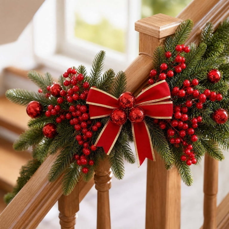 Christmas Swags with Bow Artificial Pine Needles Wreath Decoration