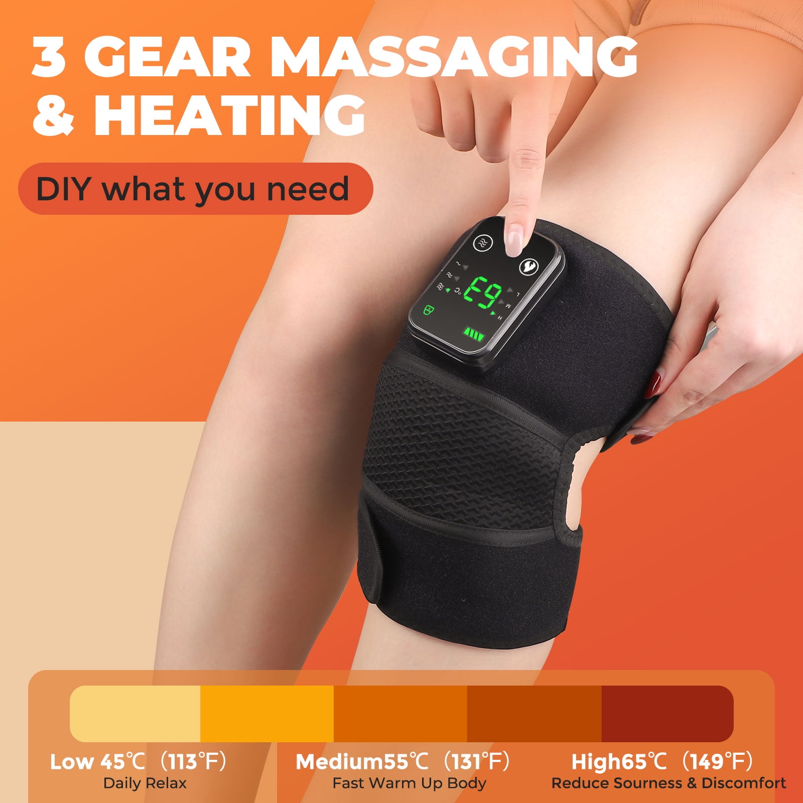 Cordless Heated Knee Massager with Heat and Vibration, 3 in 1 Shoudler Knee Heating Pad, Knee Brace Wrap Heating Pad for Knee Shoulder Elbow Stress Relax(Black)