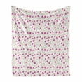 thumbnail image 1 of Flower Soft Flannel Fleece Throw Blanket, Peony in Vintage Style Girly Curly Stems Happy Times Engagement Theme, Cozy Plush for Indoor and Outdoor Use, 50" x 60", Pink Reseda Green, by Ambesonne, 1 of 5