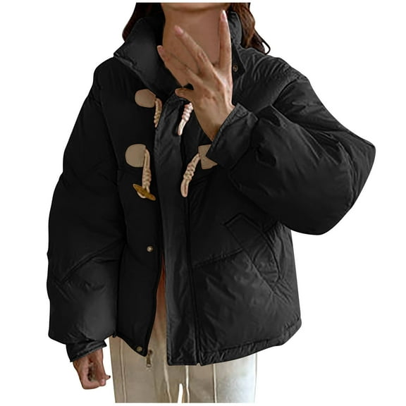 LEBONYARD Womens Coats Plus Size Clearance,Fashion Jackets for Women Clearance Sale,Women's Fashion Long Sleeve Solid Hooded Pocket Long Cotton Coat Black M