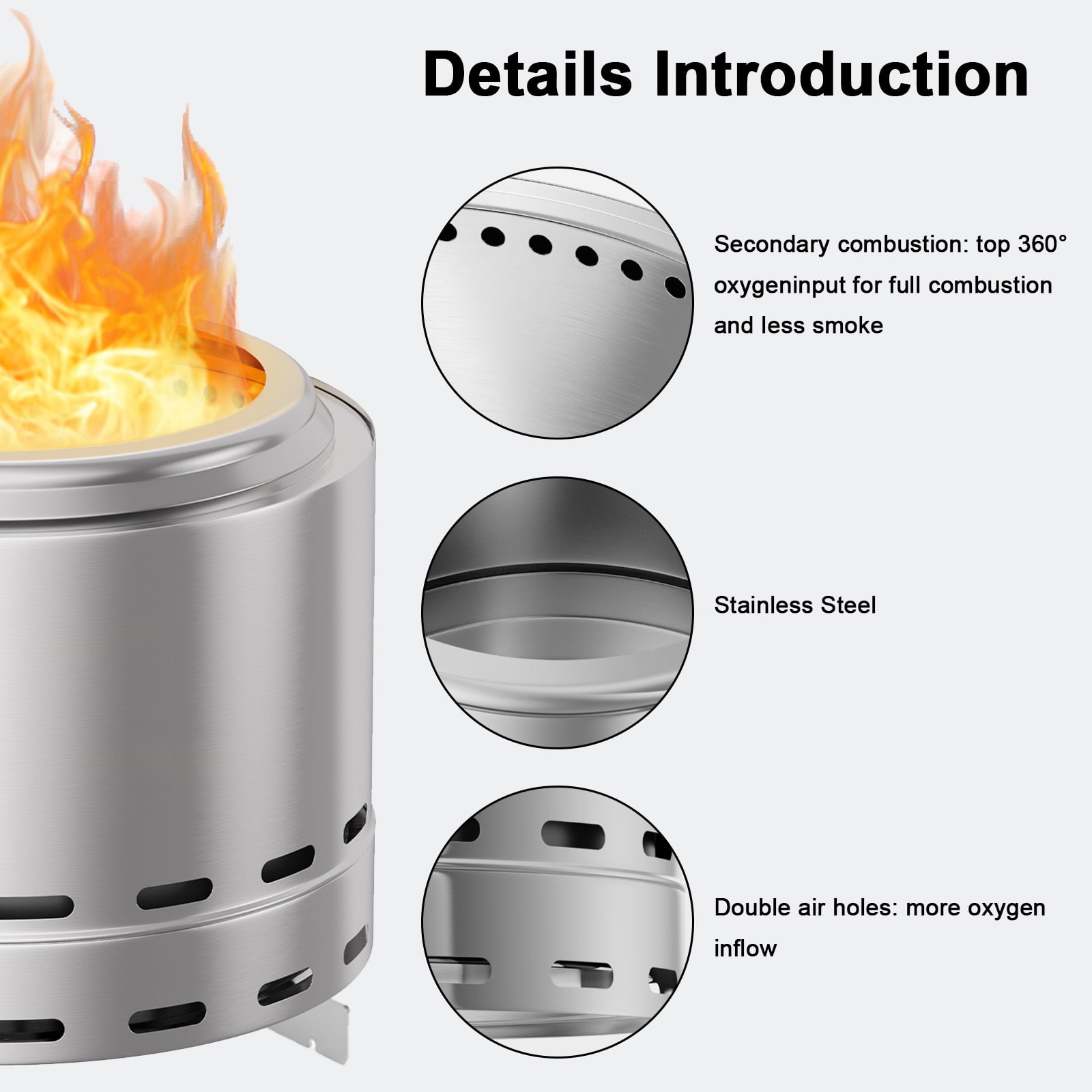 XXLYY Portable Wood-Burning Fireplace - 19.5" smokeless Fire Pit for Outdoor Fun, Low Smoke Bonfire for Camping, Patio, Backyard, and Family Gatherings