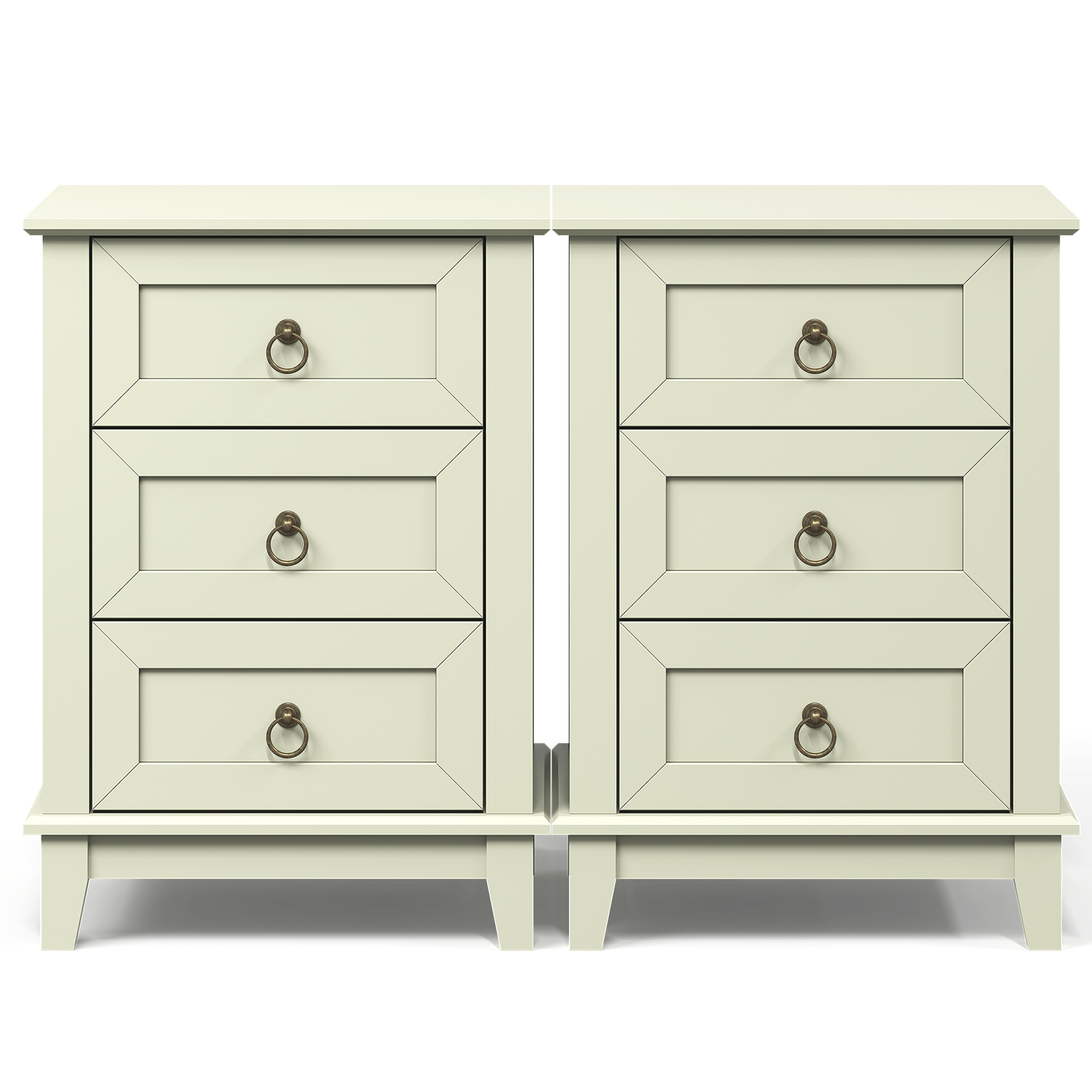 CozyHome Beige Nightstand Set of 2: Slim 3-Drawer Tall Wood Dressers, Space-Saving Bedside Tables for Small Rooms, Bedroom, or Dorm