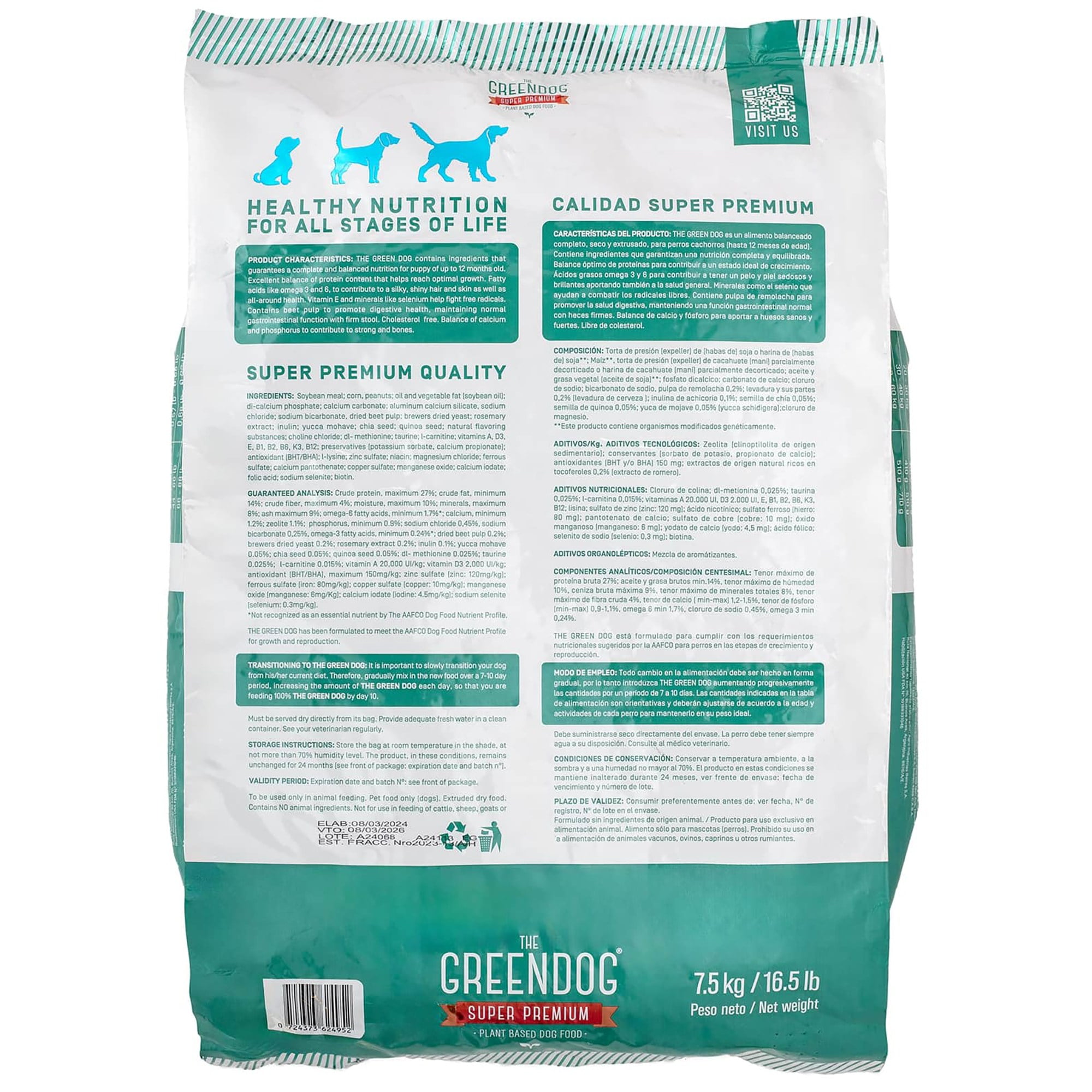 The Green Dog: Super Premium - Puppies - 16.5 Lb Bag Dog Food - Plant Based Protein, Vegan Dry Pet Kibble, Gluten Free, Complete Nutrition