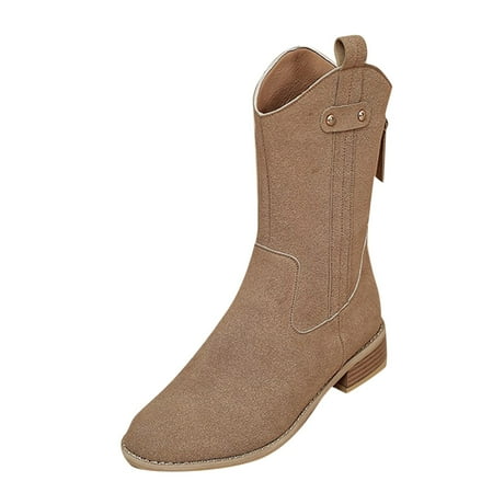 

HSMQHJWE Riding Boots For Women Wide Calf Womens Boots Leather Knee High Wide Calf Fashion Autumn And Winter Women Mid Calf Boots Low Heeled Round Toe Solid Color Back Zipper Comfortable And Casual