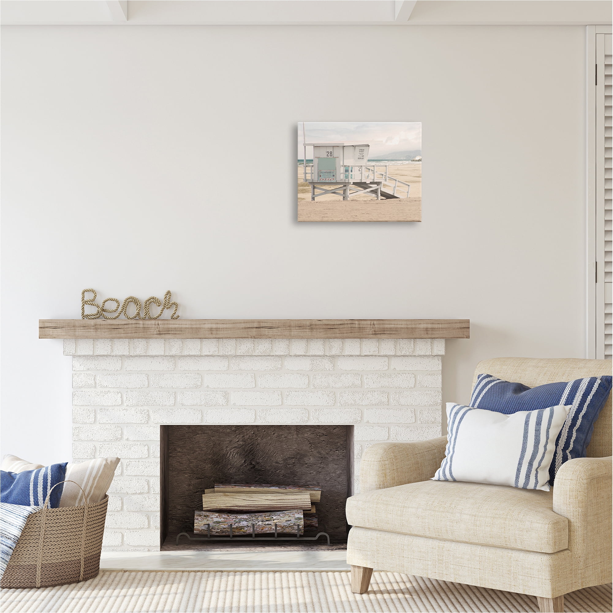 Stupell Industries Lifeguard Hut on Beach Landscape Photography Gallery Wrapped Canvas Art Print Wall Art, 20 x 16