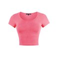 thumbnail image 1 of A2Y Women's Scoop Neck Short Sleeve Basic Crop Top Neon Fuchsia L, 1 of 5