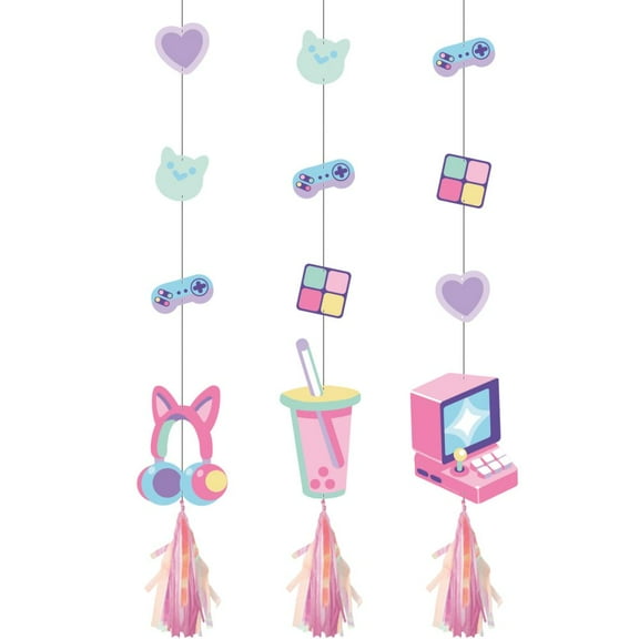 Digital Game Hanging Cutout Decorations with Tassel 3 Per Pack