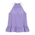 thumbnail image 6 of Otntypg Halter Tank Tops for Women Cute Summer Sleeveless Ruffled Blouses Loose Fit Casual Dressy Camisole Beach Vacation Outfit Clothes Purple S, 6 of 9
