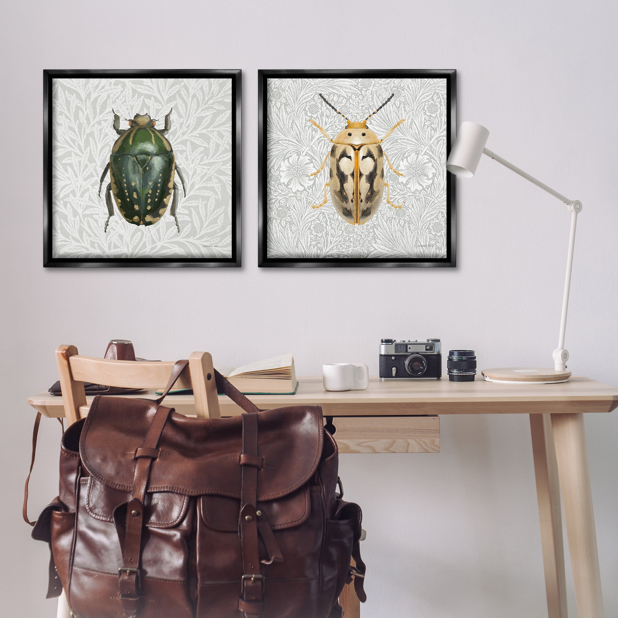 Stupell Industries Beetle Insect Portrait Animals Painting Black Floater Framed Canvas Art Print Wall Art, 25 x 25, Set of 2
