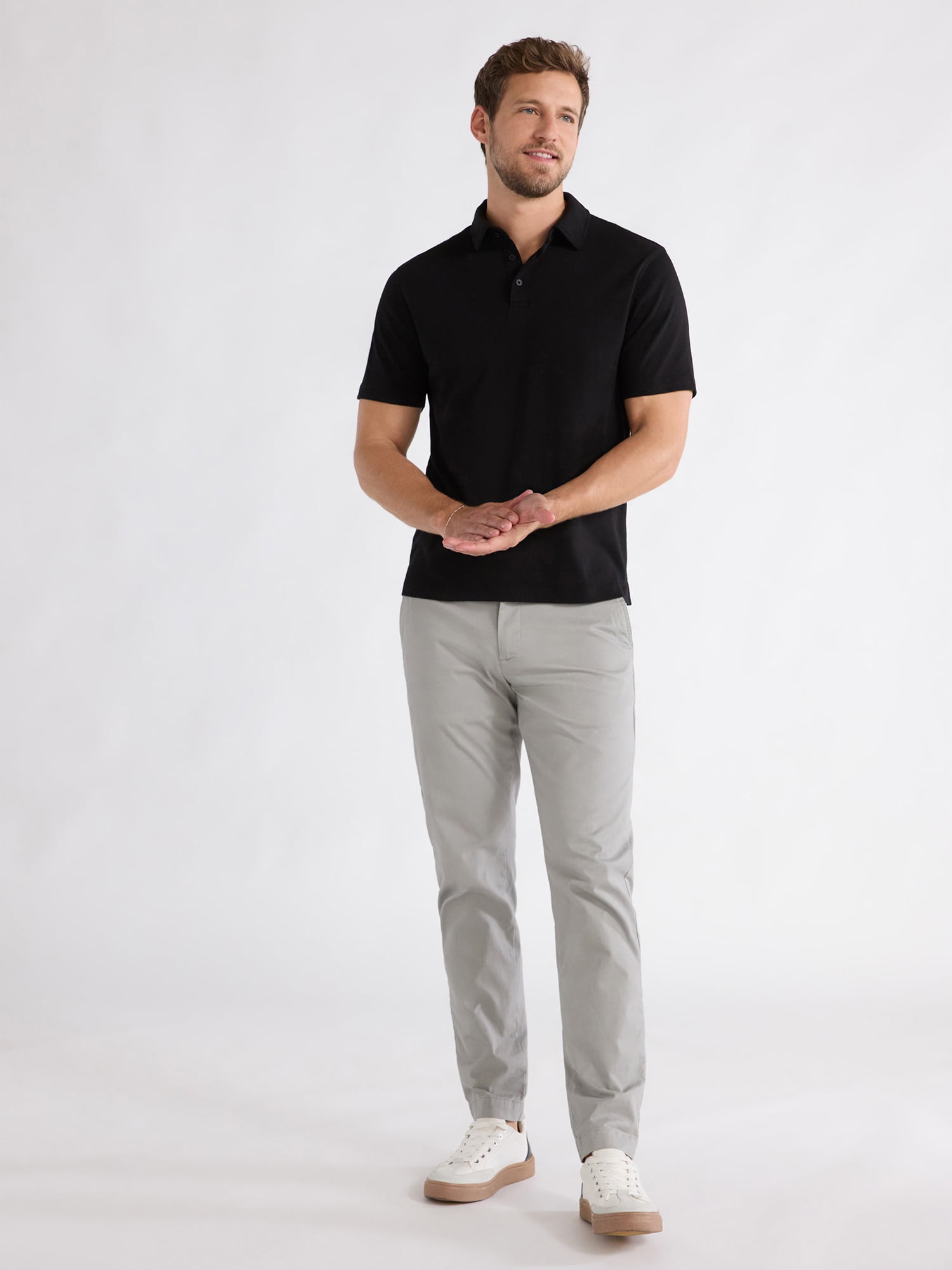 Free Assembly Mens Cotton Polo Shirt with Short Sleeves, Sizes XS-3XL