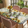 thumbnail image 3 of Sunflower Gnomes Table Cloths for 6 Foot Rectangle Tables, Spring Farmhouse Vintage Daisy Leaf Plaid Patio Waterproof Elastic Fitted Tablecloths, Washable Rectangular Table Cover for Camping, 3 of 8