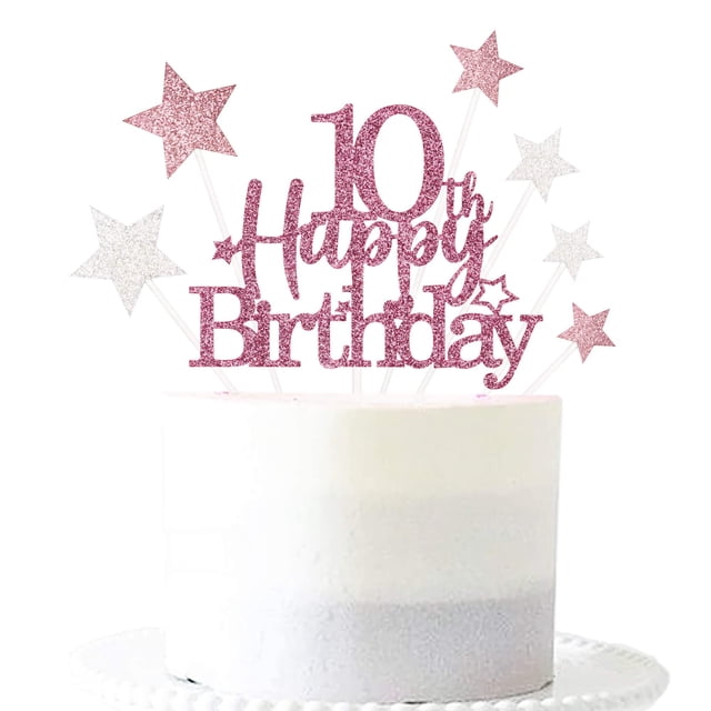 Adorno para Pastel Pargleev 10º Cumpleaños Brillo Oro Rosa