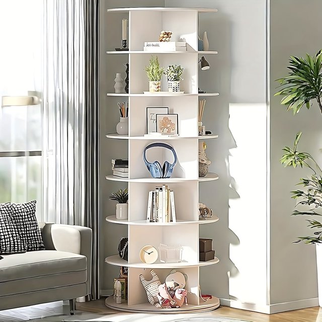 Halicool 7-Tier Rotating 360 Degree Carousel Free Standing Shoe Rack, White