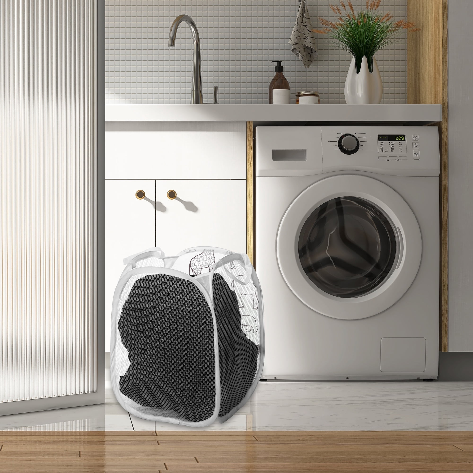 Unique Bargains Folding Laundry Basket Durable Hamper 1PC White