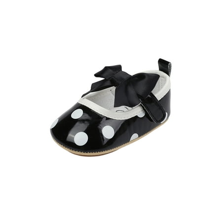 

SIMANLAN Infant Flats Bowknot Mary Jane Rubber Soft Sole Dress Shoes Toddler Cute Walking Shoe Baby Girls Magic Tape Princess Flat Black 4C