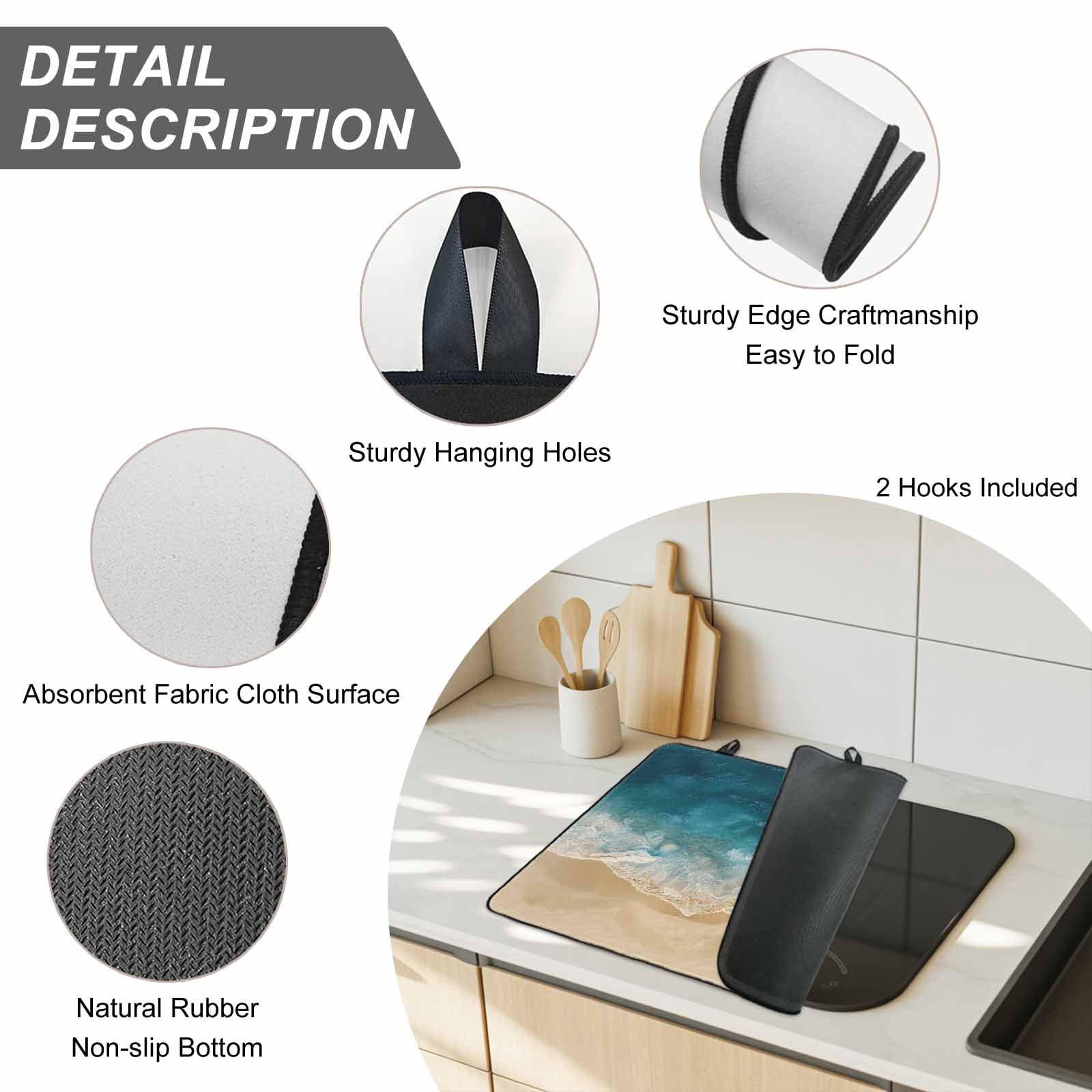 Teal Coastal Stove Top Cover for Electric Stove, Heat-proof & Non Slip Glass Top Stove Cover Protector, Summer Beach Nautical Saeside Kitchen Flat Cooktop Rubber Mat 24x21 Inches