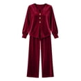 thumbnail image 6 of LYEAA Womens Velour Tracksuit Sets Two Piece Sets Long Sleeve V Neck Tops Wide Leg Pant Casual Workout Outfits, 6 of 7