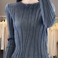 thumbnail image 4 of Zylanna Women's Pullover Sweaters, Crew Neck Solid Color Long Sleeve Knitted Loose Tops for Women Gray, 4 of 6