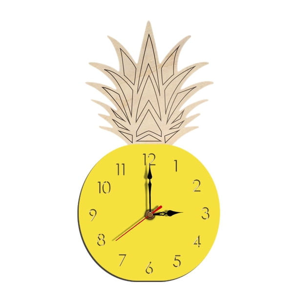 Reloj de pared con forma de piña, decoración para colgar en la pared, silencioso, estilo nórdico, acrílico, moderno. Amarillo