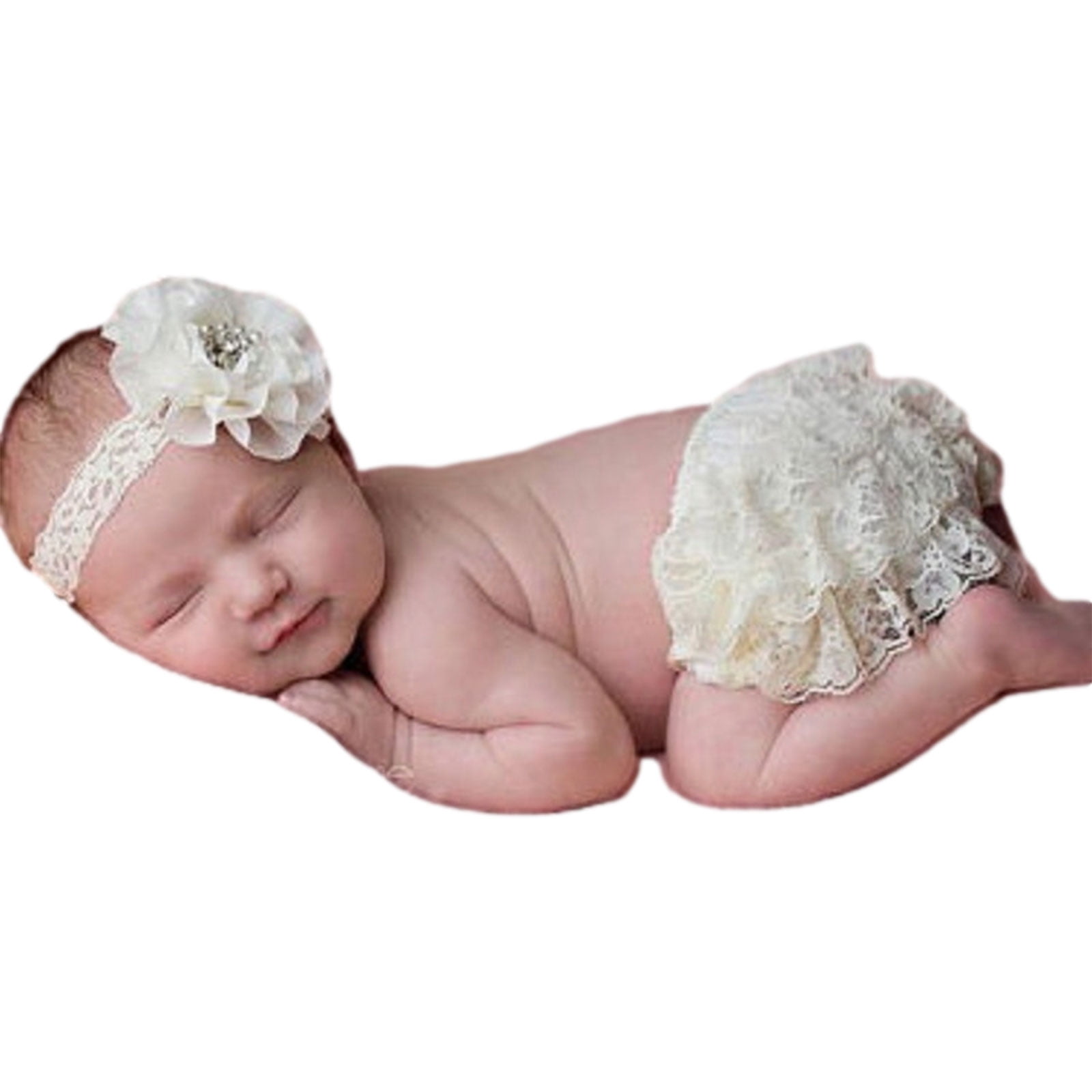 Flower Headband Photography Prop Infant Baby Girls Bowknot Bloomer Diaper Cover 