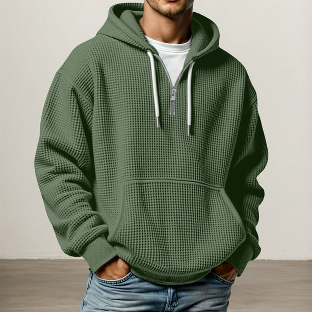 MHFRRA Sudadera con Capucha y Cremallera Texturizada, con Cremallera Completa y Bolsillos Delanteros para Uso Informal y Actividades Al Aire Libre, Chaqueta Deportiva Ligera y Cómoda Verde militar