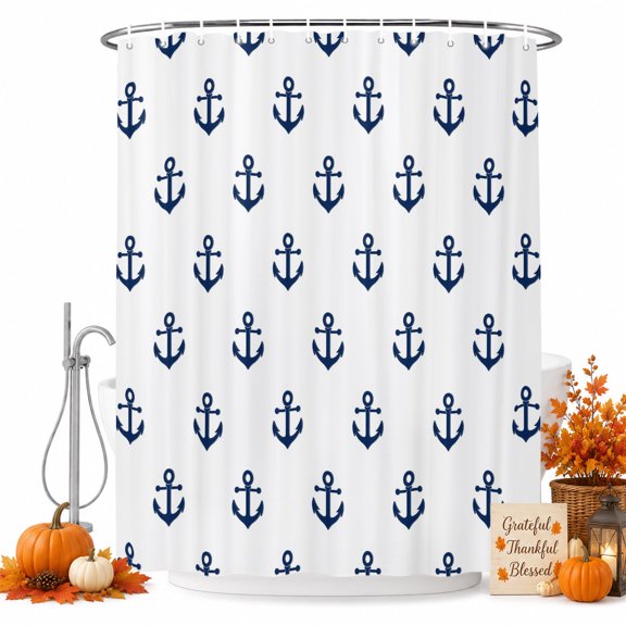 Navy Blue Anchor Shower Curtain, Waterproof Shower Curtains for Bathroom, Modern Minimalist Nautical Coastal Washable Fabric Bathtub Curtain Set Bath Decor with 12 Hooks Extra Long 72"x96"