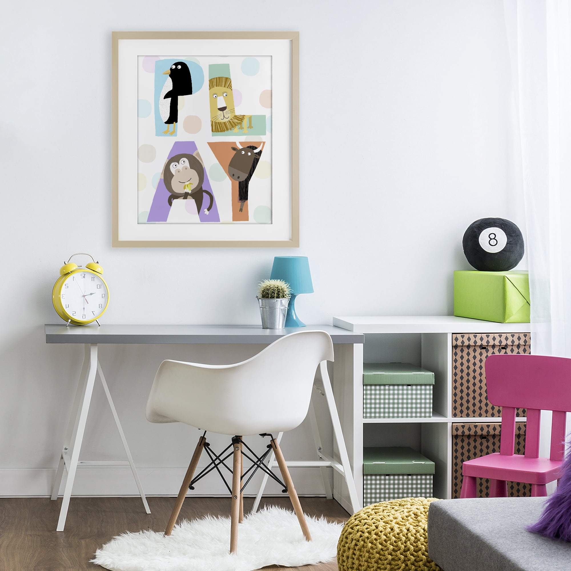 Stupell Industries Play Letters with Animals Birch Framed Print Under Glass, design by Carla Daly