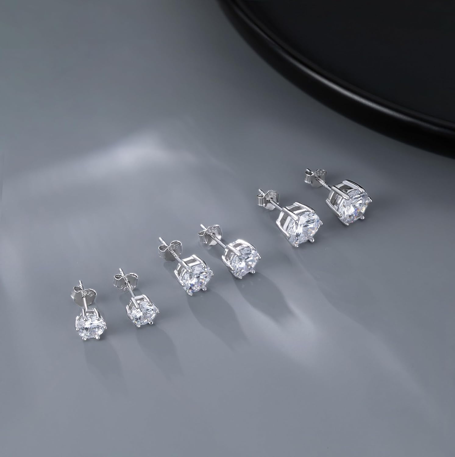 Solid 925 Sterling Silver Cubic Zirconia Stud Earrings for Women Teens Round CZ Stud Earrings 3 Pairs Stud Earrings Set Simulated Diamond Studs