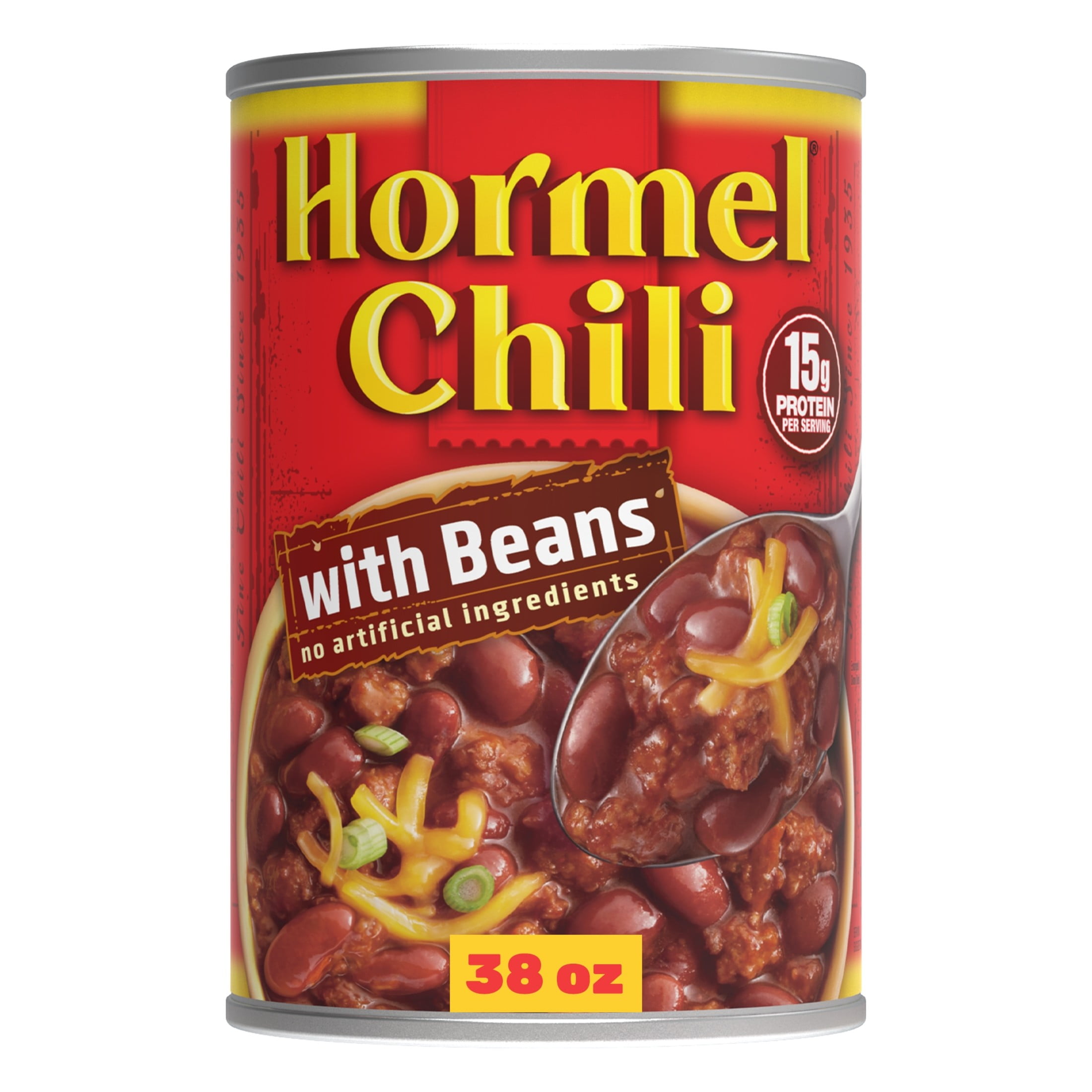 (12 pack) HORMEL Chili with Beans Canned Chili, Shelf-Stable, Large 38 oz Steel Can