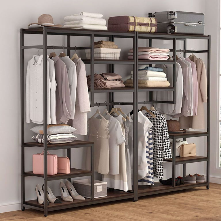Tribesigns Free Standing Closet Organizer, Clothes Garment Racks with  Storage Shelves and Double Hanging Rod, Heavy Duty Metal Wardrobe Closet  Storage