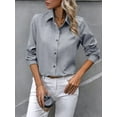 thumbnail image 4 of Button Down Shirts for Women Long Sleeve Blouse Shirts Casual Solid Office Work Tunic Top Light Gray M, 4 of 7