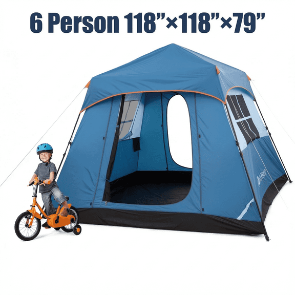 MARNUR 6-Person Instant Cabin Tent, Camping Tent with Carry Bag , Instant Setup, Outdoor, Hiking, Traveling, Blue